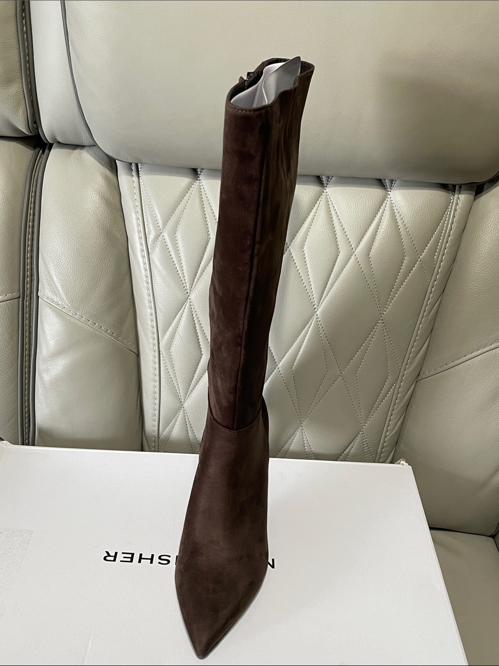 Marc Fisher Over-the-Knee Slim Heel Boots in Dark Brown Suede - Picture 7 of 9